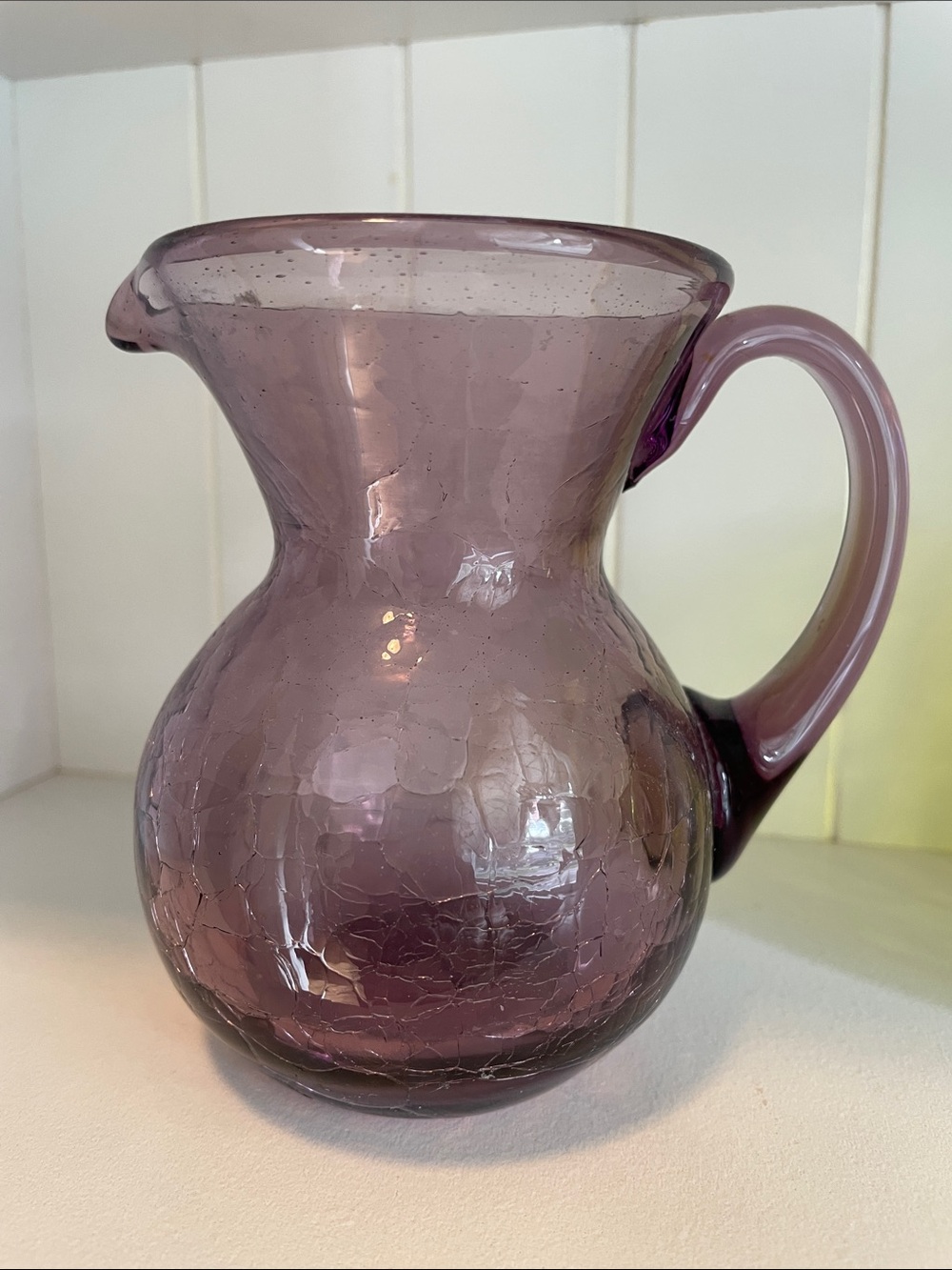 Vintage Purple Crackle Glass Pitcher